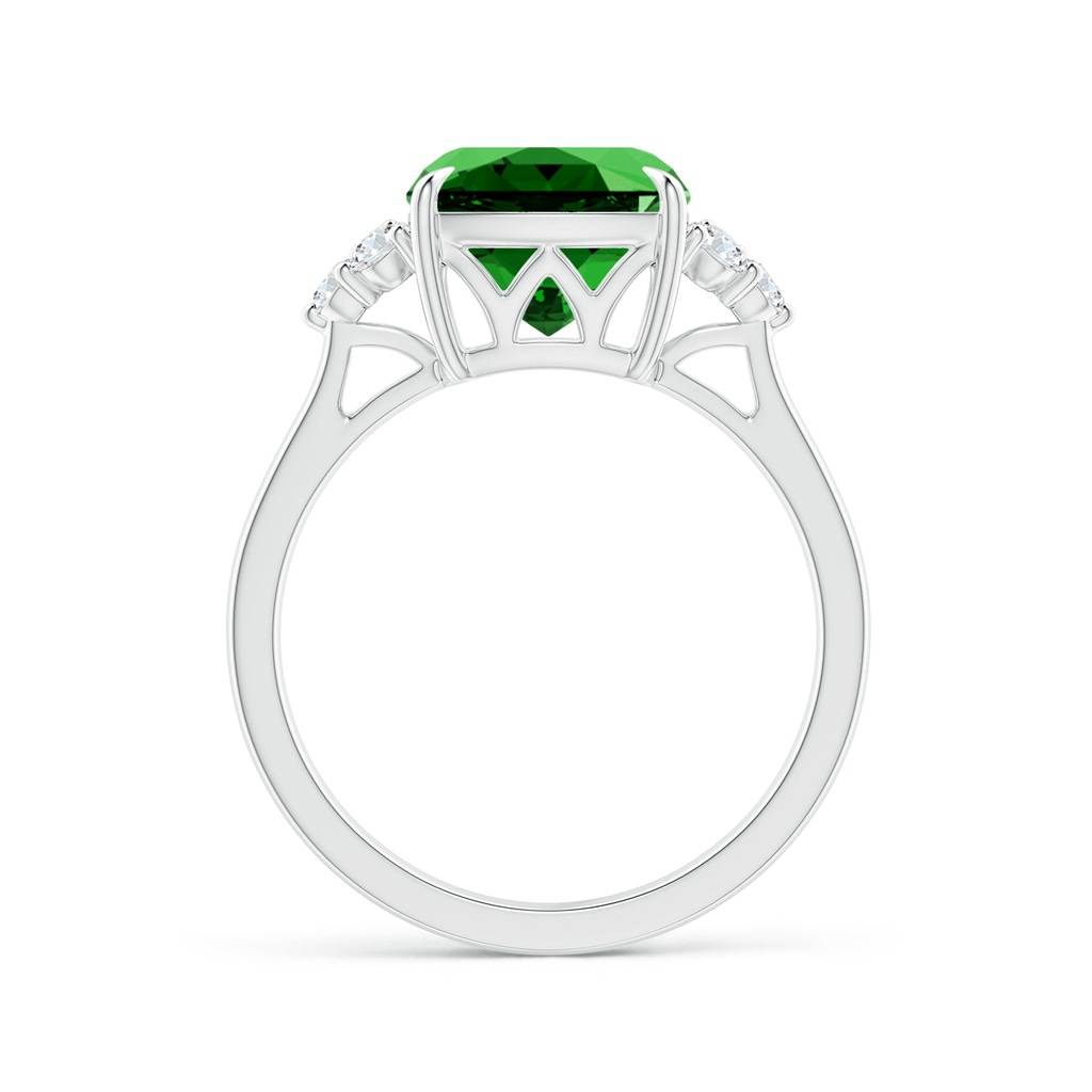 9mm Labgrown Lab-Grown Cushion Emerald Engagement Ring with Trio Diamonds in White Gold Side 199
