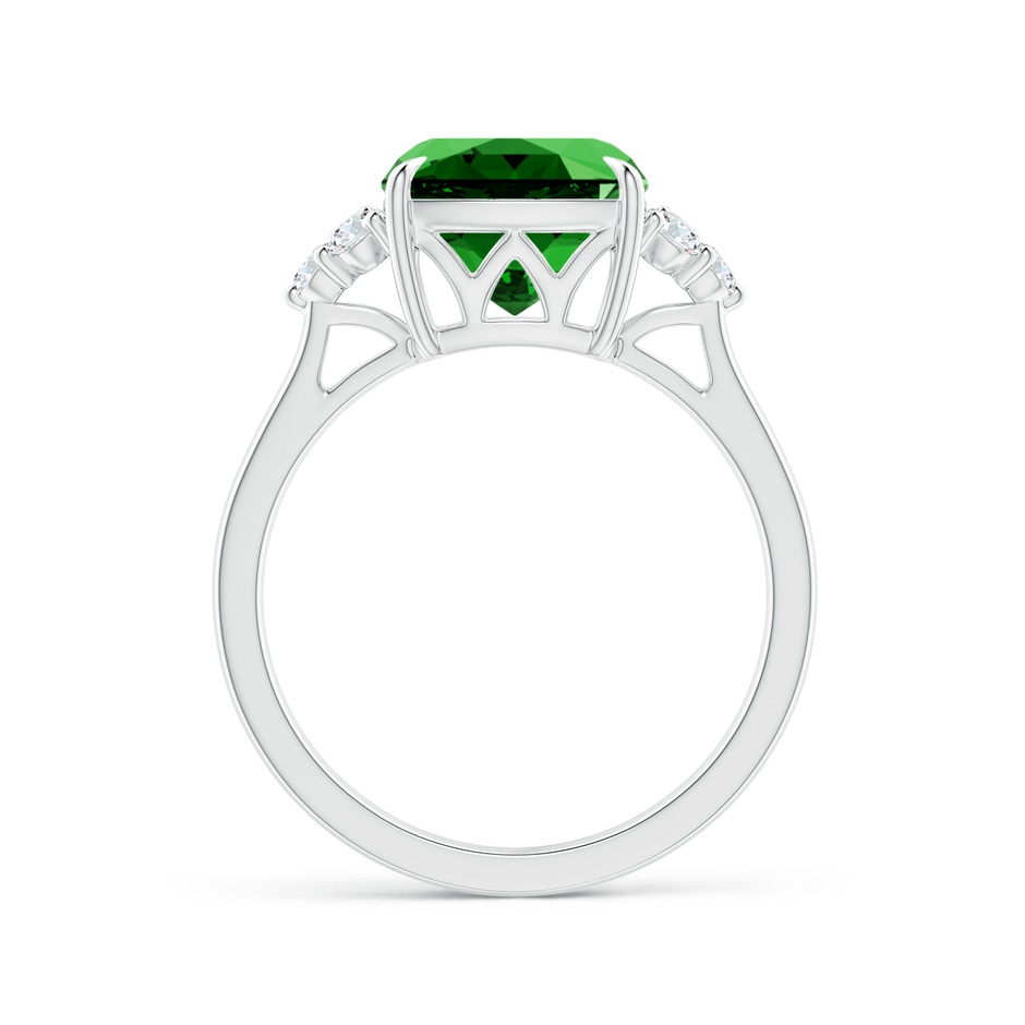 Lab-Grown Cushion Emerald Engagement Ring with Trio Diamonds