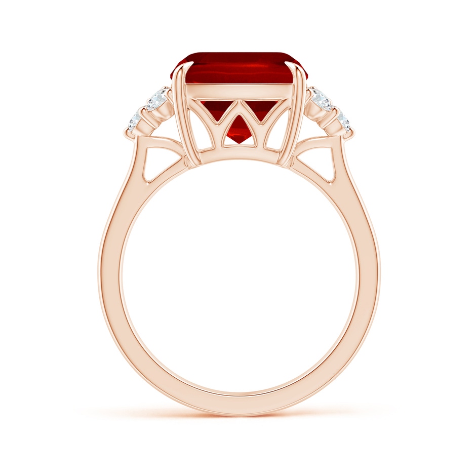 10mm Labgrown Lab-Grown Cushion Ruby Engagement Ring with Trio Diamonds in 18K Rose Gold side 199