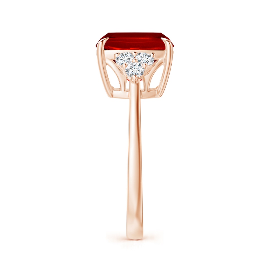 10mm Labgrown Lab-Grown Cushion Ruby Engagement Ring with Trio Diamonds in 18K Rose Gold side 299
