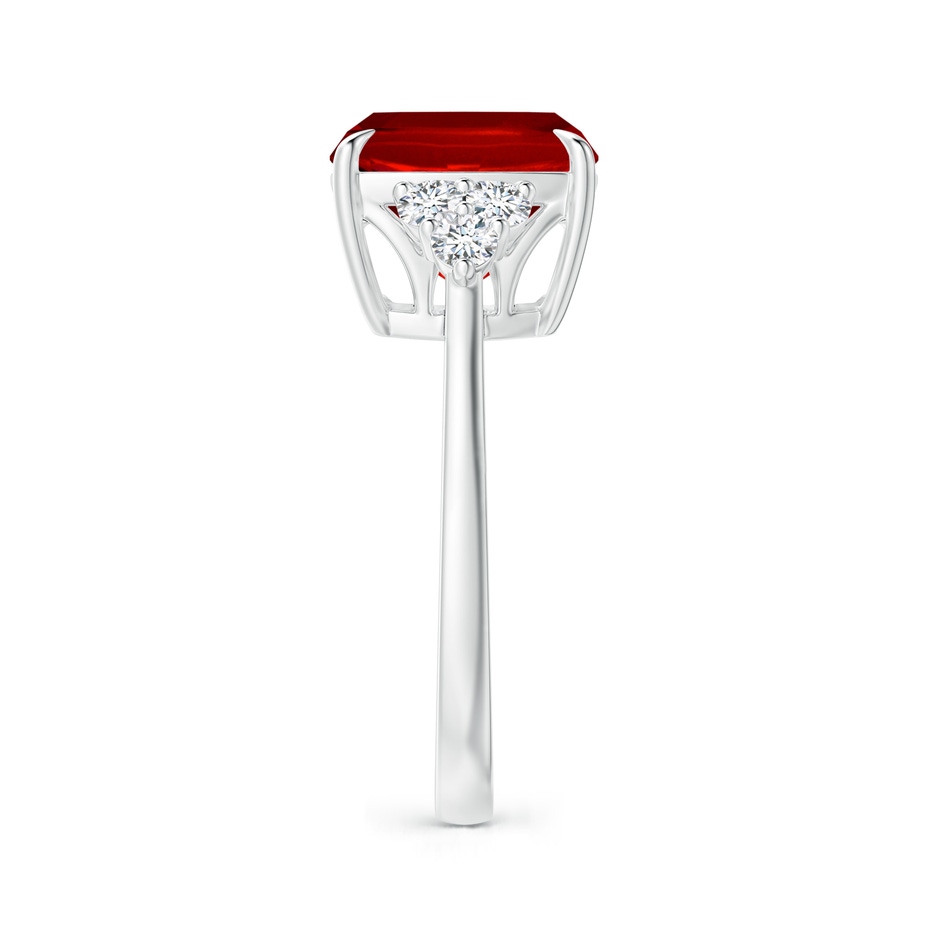 10mm Labgrown Lab-Grown Cushion Ruby Engagement Ring with Trio Diamonds in 18K White Gold side 299