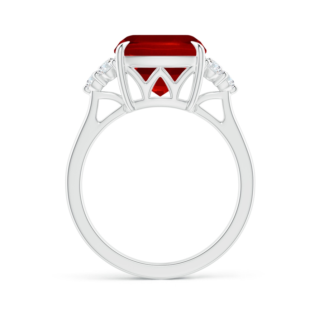 10mm Labgrown Lab-Grown Cushion Ruby Engagement Ring with Trio Diamonds in P950 Platinum - side 199