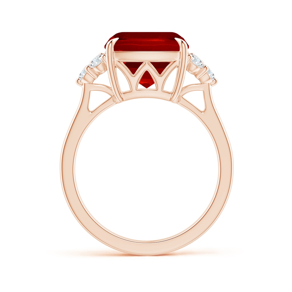 10mm Labgrown Lab-Grown Cushion Ruby Engagement Ring with Trio Diamonds in Rose Gold - side 199