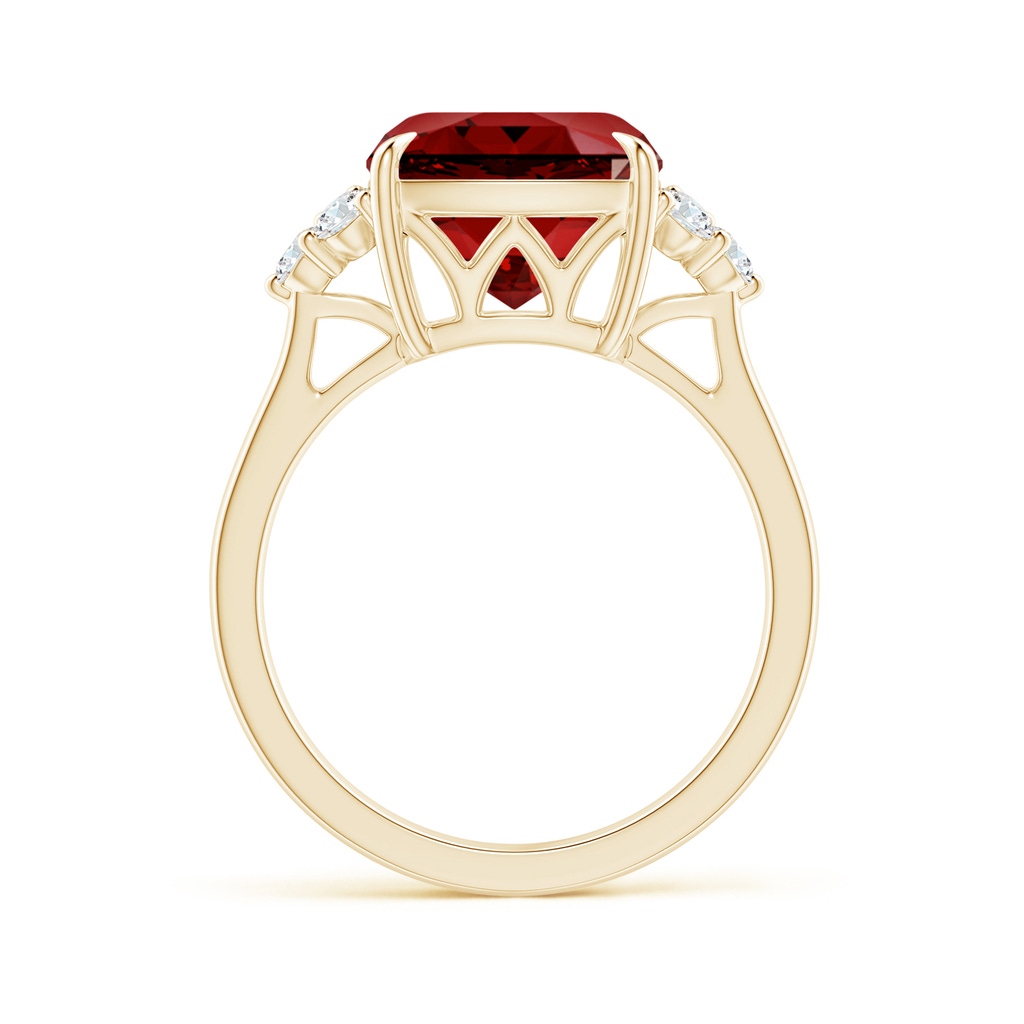 10mm Labgrown Lab-Grown Cushion Ruby Engagement Ring with Trio Diamonds in Yellow Gold Side 199