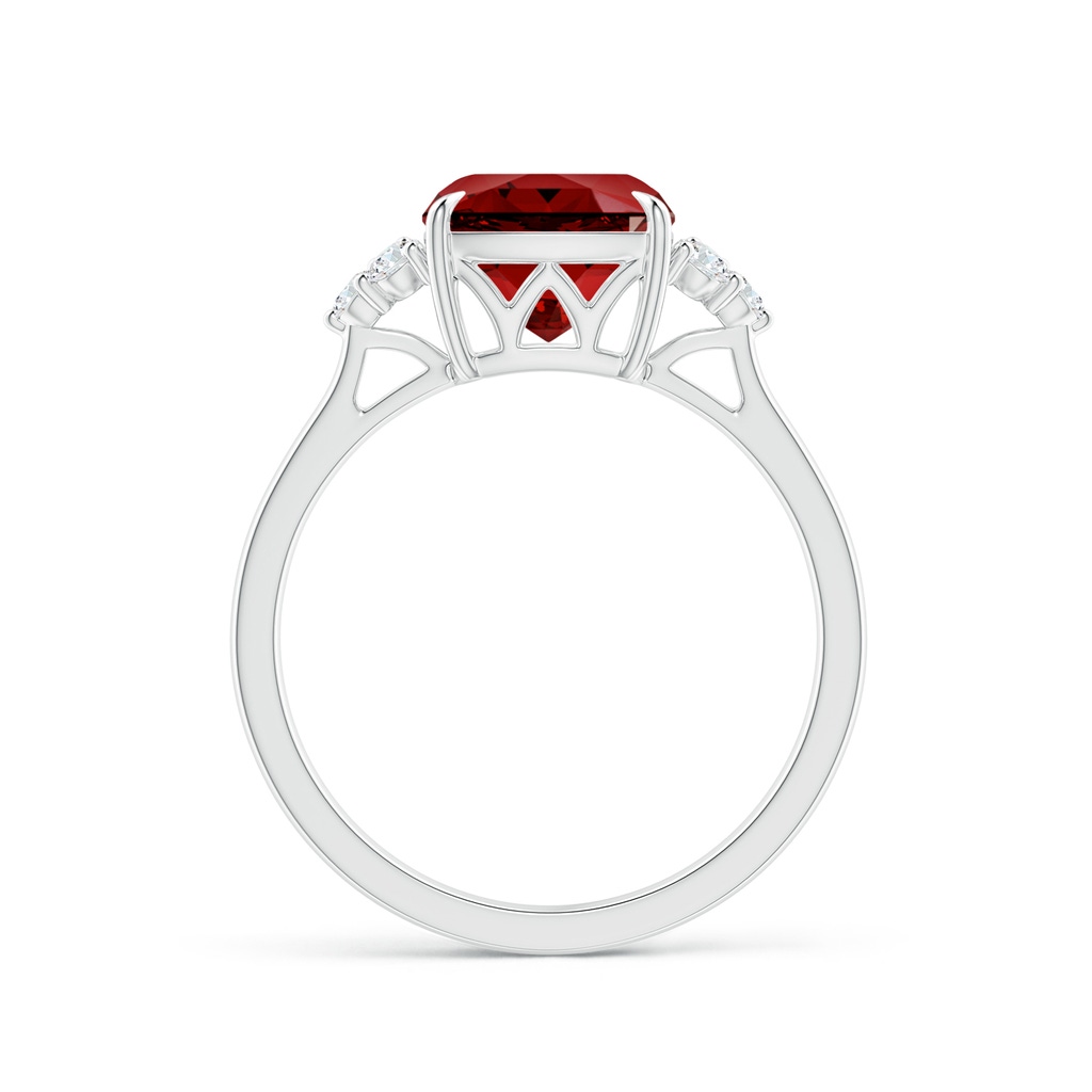 8mm Labgrown Lab-Grown Cushion Ruby Engagement Ring with Trio Diamonds in White Gold Side 199