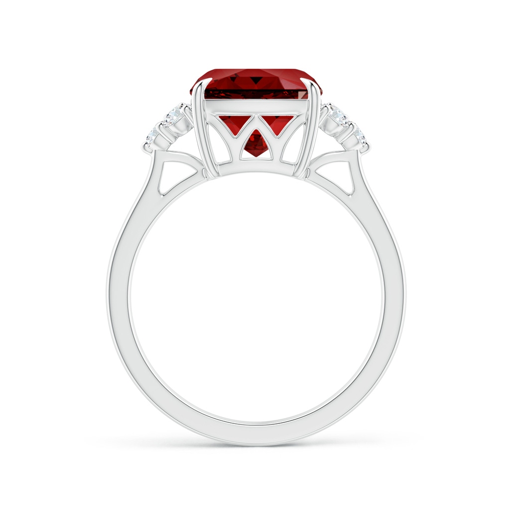 9mm Labgrown Lab-Grown Cushion Ruby Engagement Ring with Trio Diamonds in White Gold Side 199