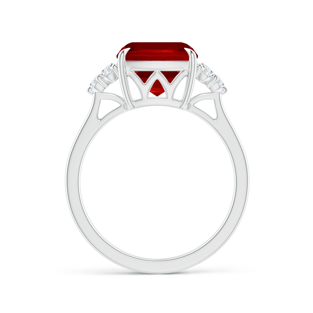 9mm Labgrown Lab-Grown Cushion Ruby Engagement Ring with Trio Diamonds in White Gold Side 199