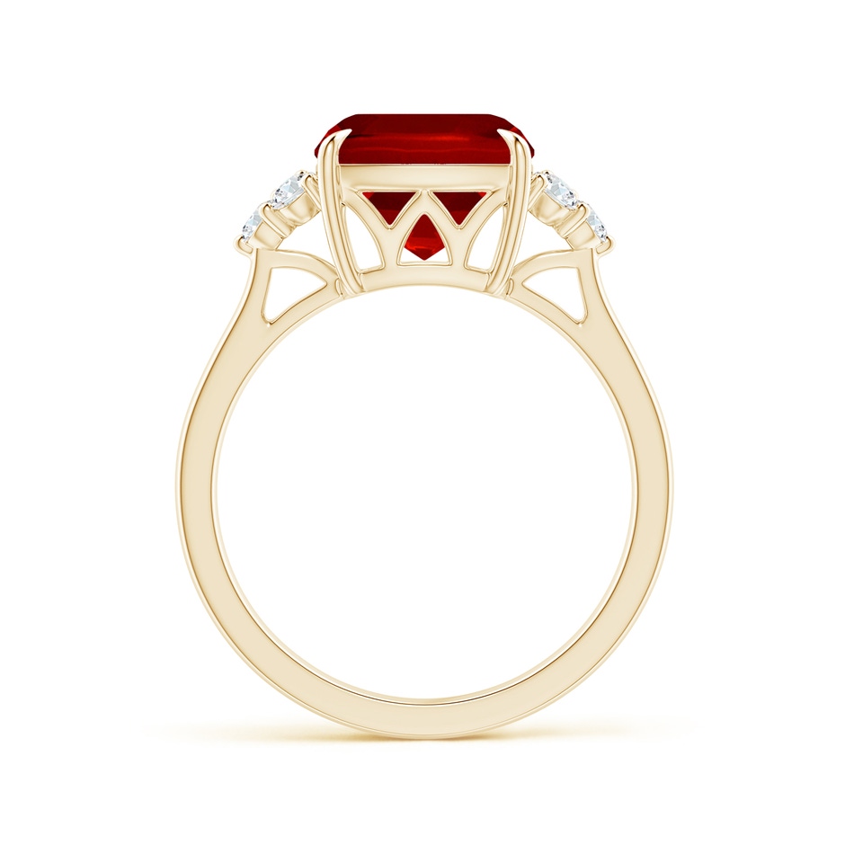 9mm Labgrown Lab-Grown Cushion Ruby Engagement Ring with Trio Diamonds in Yellow Gold side 199