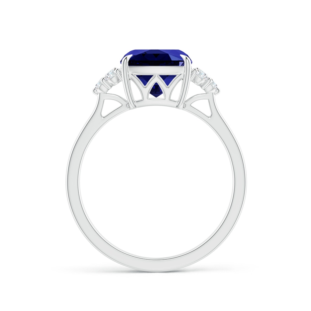 8mm Labgrown Lab-Grown Cushion Blue Sapphire Engagement Ring with Trio Diamonds in White Gold Side 199