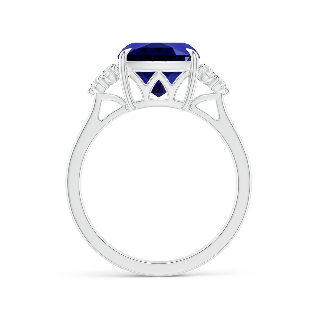 Lab-Grown Cushion Blue Sapphire Engagement Ring with Trio Diamonds