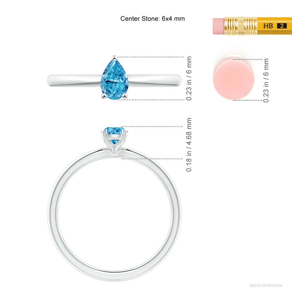 6x4mm Labgrown Solitaire Pear-Shaped Lab-Grown Fancy Intense Blue Diamond Engagement Ring in White Gold ruler