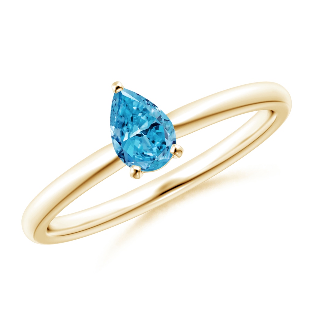 6x4mm Labgrown Solitaire Pear-Shaped Lab-Grown Fancy Intense Blue Diamond Engagement Ring in Yellow Gold