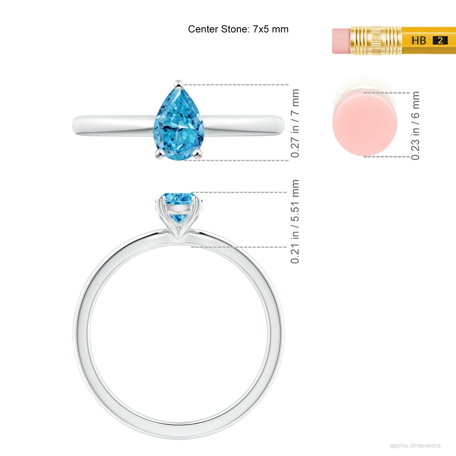 7x5mm Labgrown Solitaire Pear-Shaped Lab-Grown Fancy Intense Blue Diamond Engagement Ring in White Gold ruler