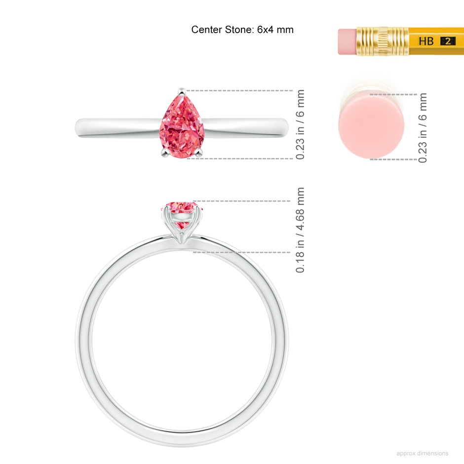 6x4mm Labgrown Solitaire Pear-Shaped Lab-Grown Fancy Intense Pink Diamond Engagement Ring in White Gold ruler