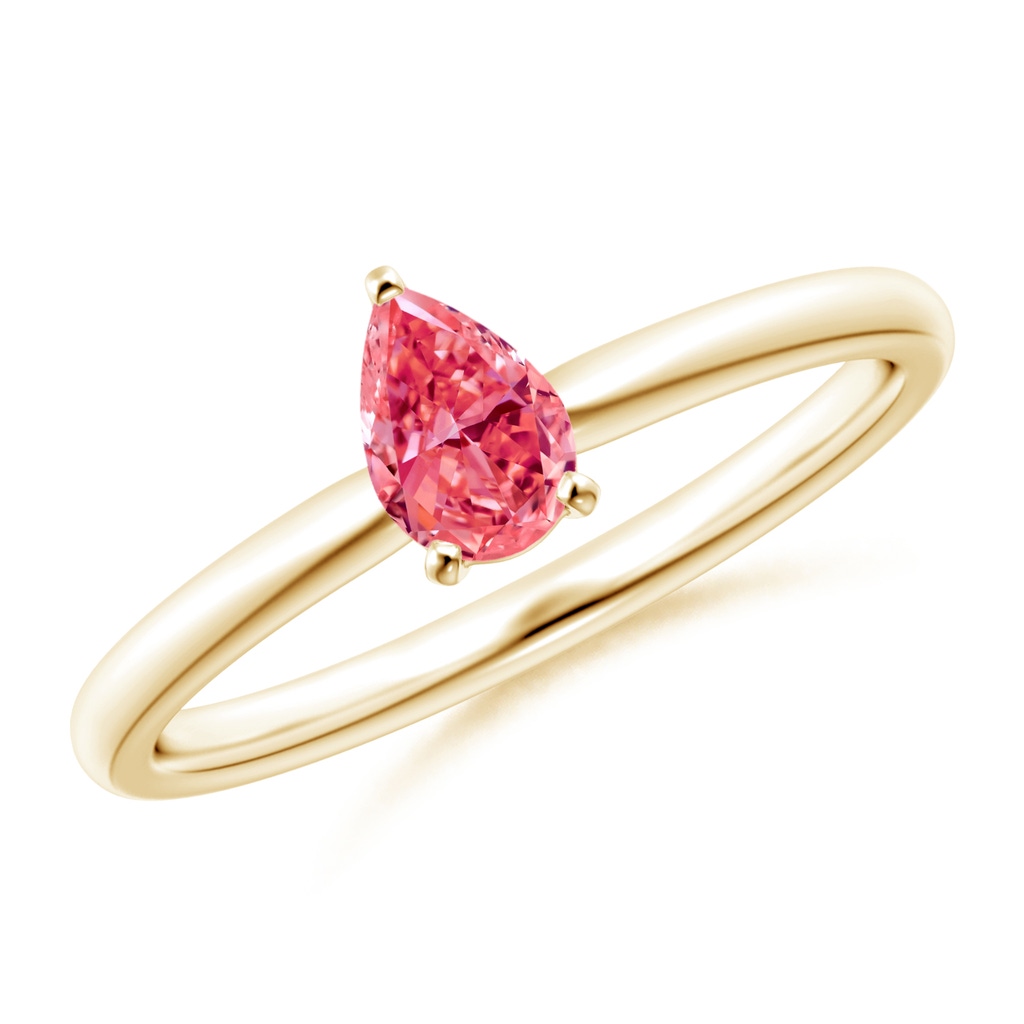 6x4mm Labgrown Solitaire Pear-Shaped Lab-Grown Fancy Intense Pink Diamond Engagement Ring in Yellow Gold