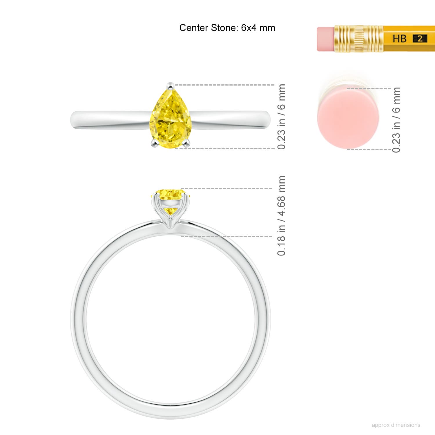 6x4mm Labgrown Solitaire Pear-Shaped Lab-Grown Fancy Intense Yellow Diamond Engagement Ring in White Gold - ruler