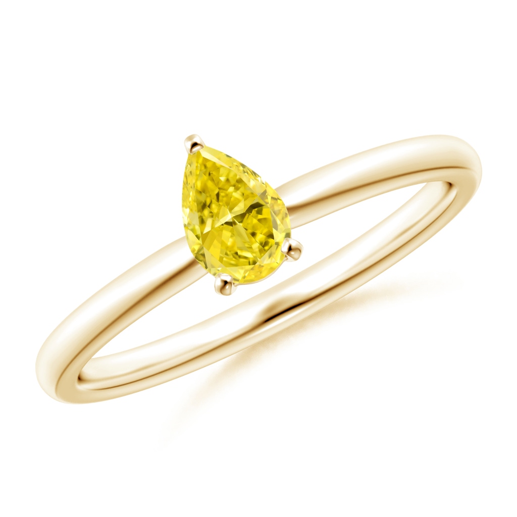 6x4mm Labgrown Solitaire Pear-Shaped Lab-Grown Fancy Intense Yellow Diamond Engagement Ring in Yellow Gold