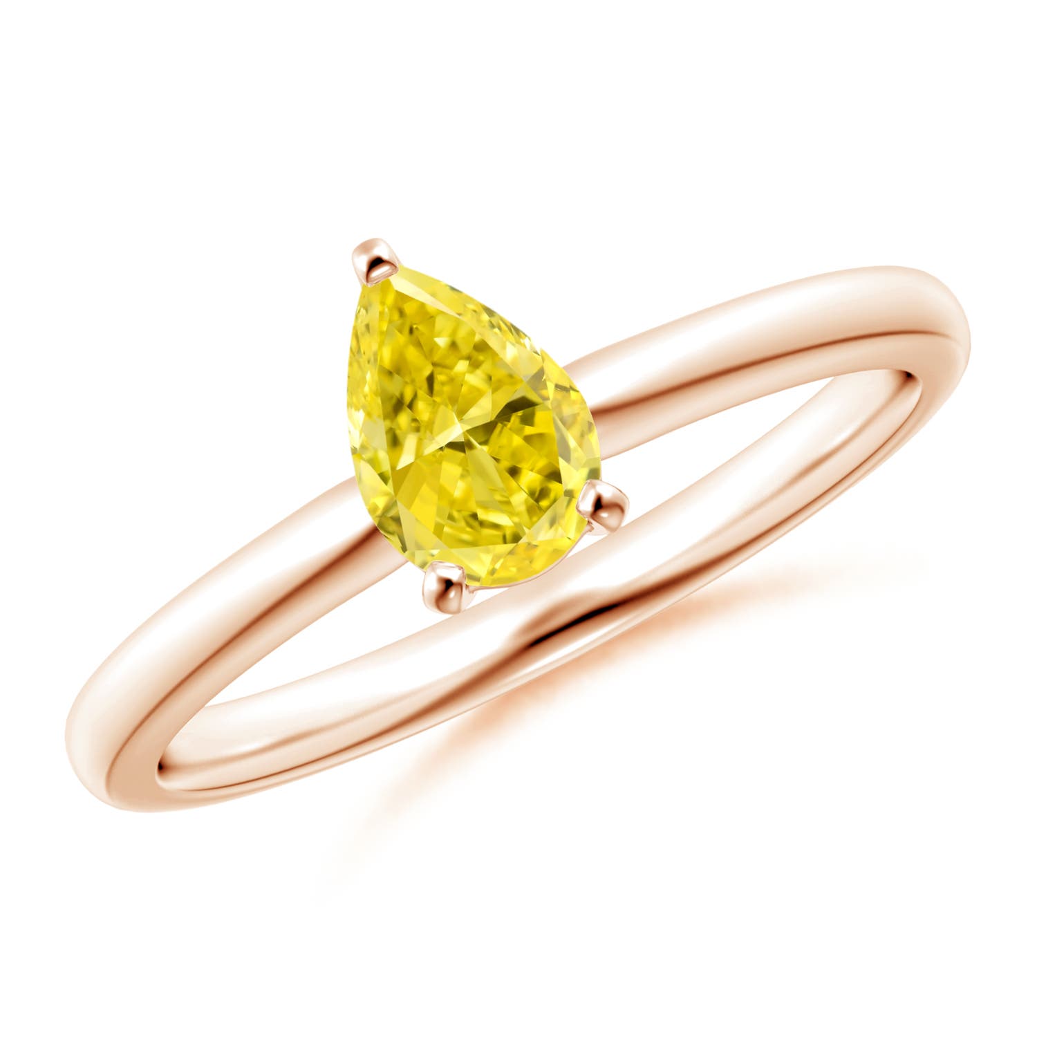 7x5mm Labgrown Solitaire Pear-Shaped Lab-Grown Fancy Intense Yellow Diamond Engagement Ring in Rose Gold