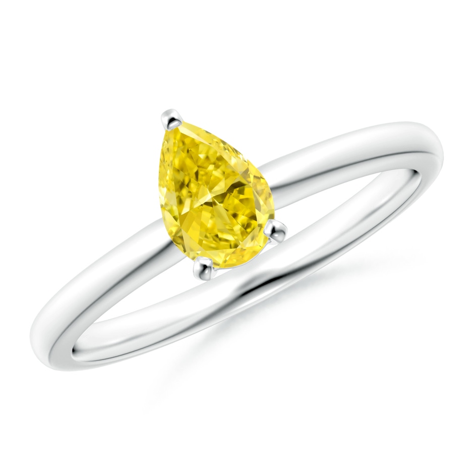 7x5mm Labgrown Solitaire Pear-Shaped Lab-Grown Fancy Intense Yellow Diamond Engagement Ring in White Gold 