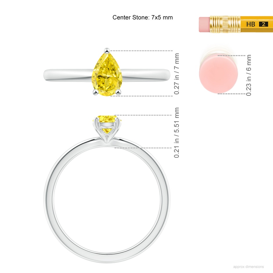 7x5mm Labgrown Solitaire Pear-Shaped Lab-Grown Fancy Intense Yellow Diamond Engagement Ring in White Gold ruler
