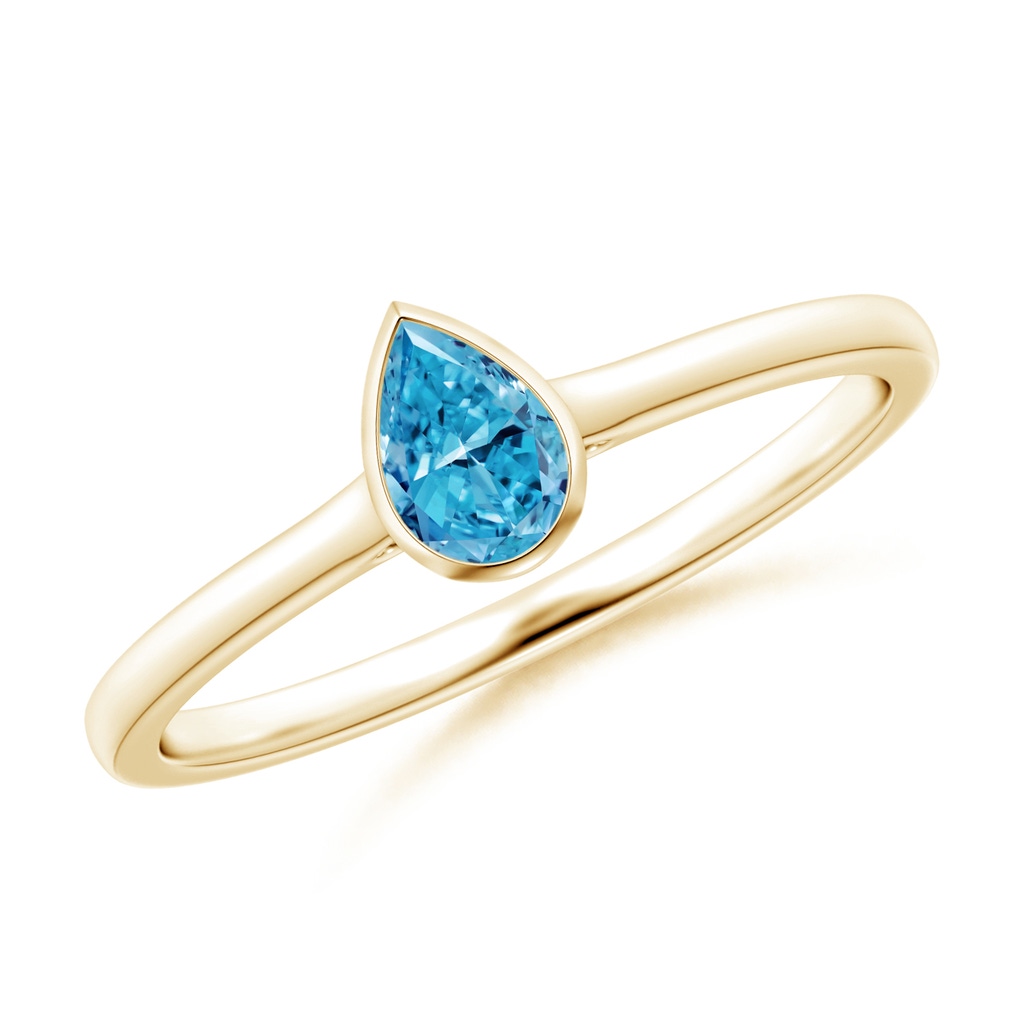 5x3mm Labgrown Bezel-Set Solitaire Pear-Shaped Lab-Grown Fancy Intense Blue Diamond Engagement Ring in Yellow Gold