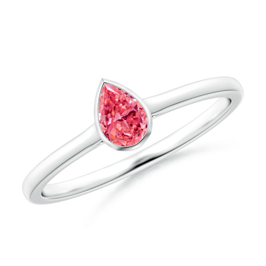 5x3mm Labgrown Bezel-Set Solitaire Pear-Shaped Lab-Grown Fancy Intense Pink Diamond Engagement Ring in P950 Platinum