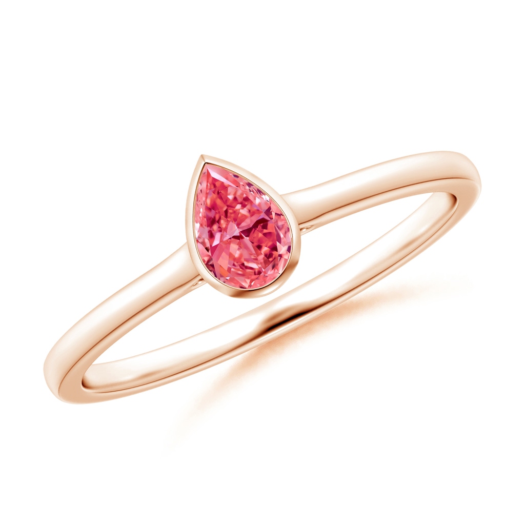 5x3mm Labgrown Bezel-Set Solitaire Pear-Shaped Lab-Grown Fancy Intense Pink Diamond Engagement Ring in Rose Gold