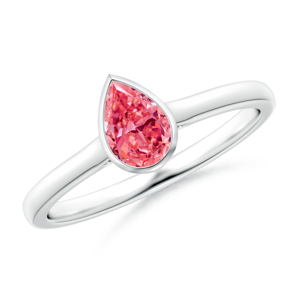 6x4mm Labgrown Bezel-Set Solitaire Pear-Shaped Lab-Grown Fancy Intense Pink Diamond Engagement Ring in White Gold