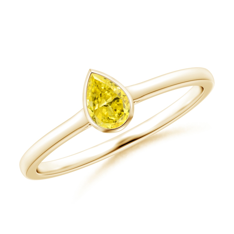 5x3mm Labgrown Bezel-Set Solitaire Pear-Shaped Lab-Grown Fancy Intense Yellow Diamond Engagement Ring in Yellow Gold 