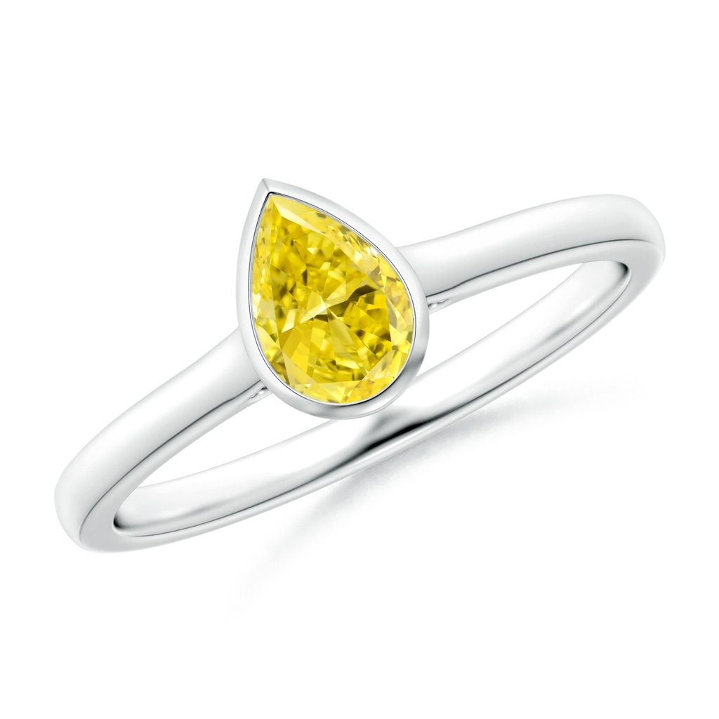 6x4mm Labgrown Bezel-Set Solitaire Pear-Shaped Lab-Grown Fancy Intense Yellow Diamond Engagement Ring in White Gold