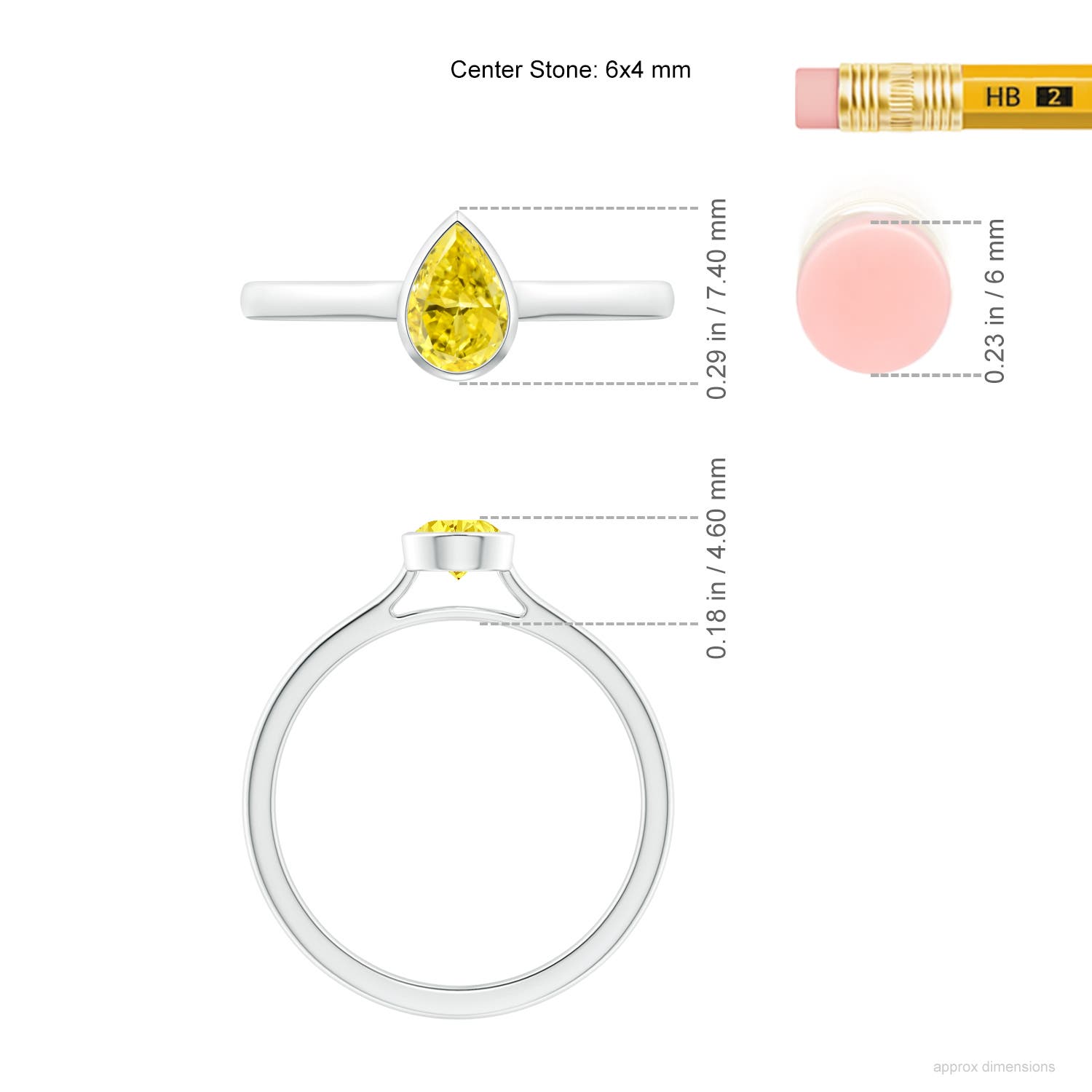 6x4mm Labgrown Bezel-Set Solitaire Pear-Shaped Lab-Grown Fancy Intense Yellow Diamond Engagement Ring in White Gold - ruler