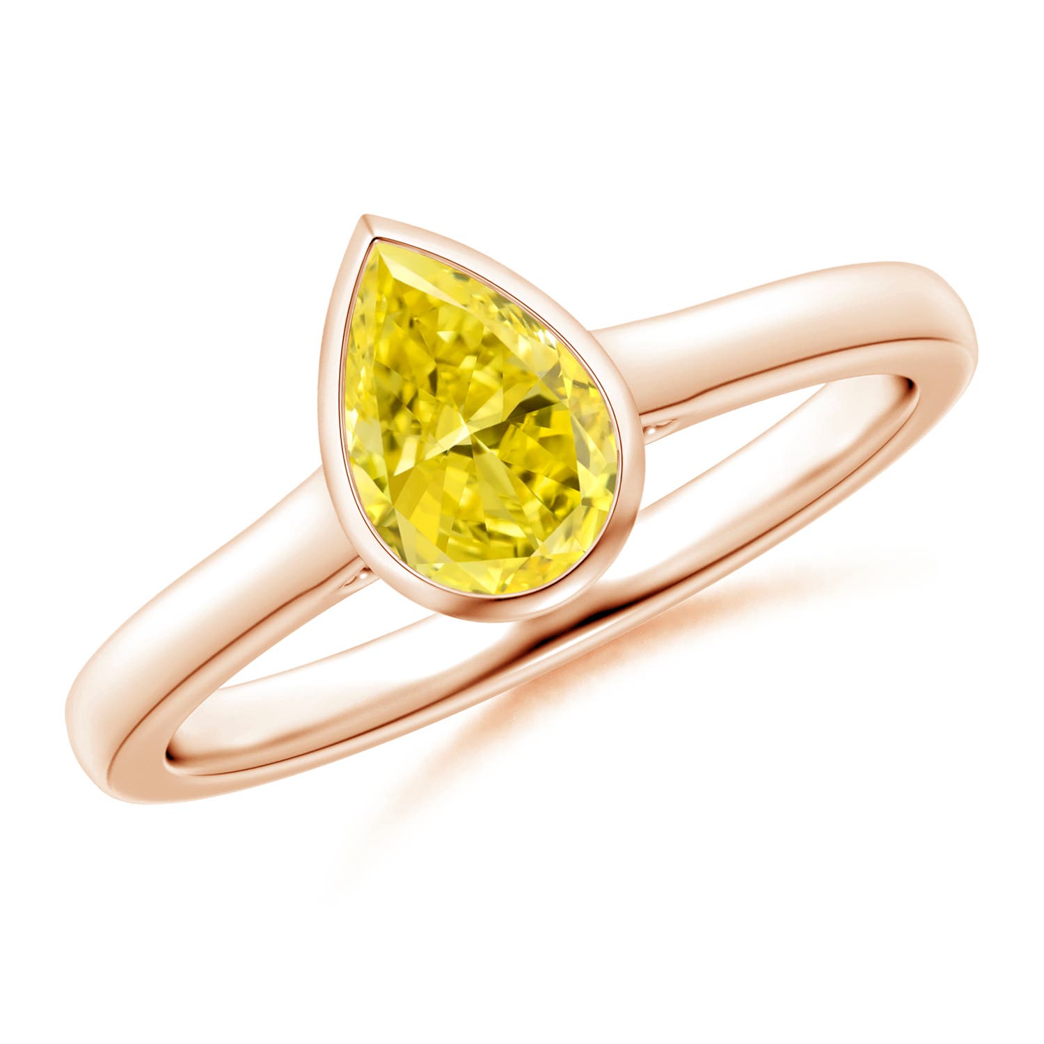 7x5mm Labgrown Bezel-Set Solitaire Pear-Shaped Lab-Grown Fancy Intense Yellow Diamond Engagement Ring in 18CT Rose Gold
