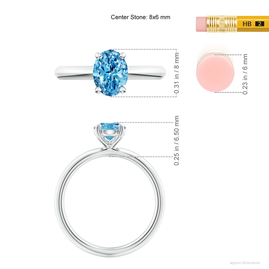 8x6mm Labgrown Oval Lab-Grown Fancy Intense Blue Diamond Solitaire Knife-Edge Shank Engagement Ring in P950 Platinum ruler