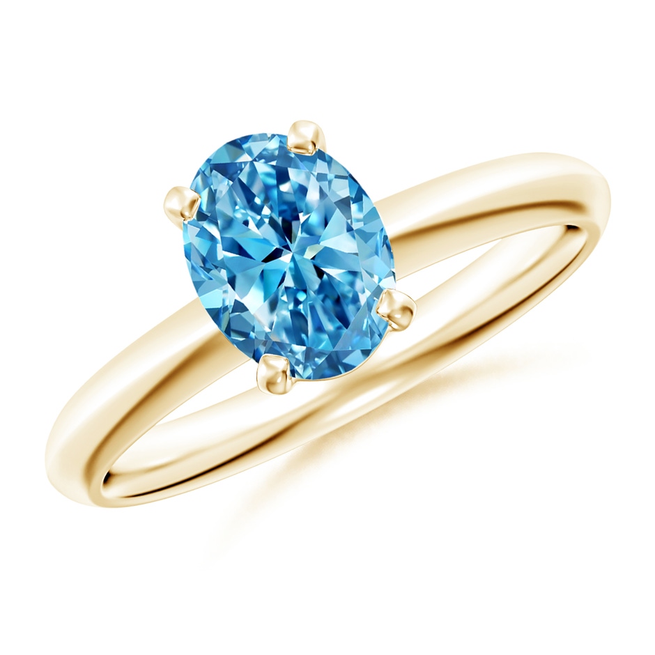 8x6mm Labgrown Oval Lab-Grown Fancy Intense Blue Diamond Solitaire Knife-Edge Shank Engagement Ring in Yellow Gold 