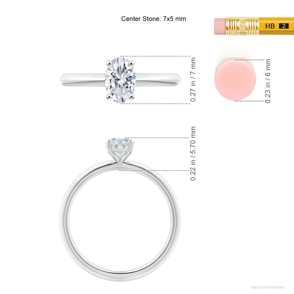 7x5mm FGVS Lab-Grown Oval Diamond Solitaire Knife-Edge Shank Engagement Ring in White Gold ruler