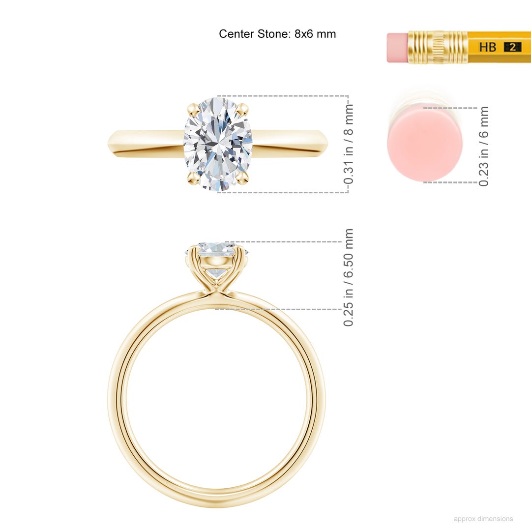 8x6mm FGVS Lab-Grown Oval Diamond Solitaire Knife-Edge Shank Engagement Ring in Yellow Gold - ruler