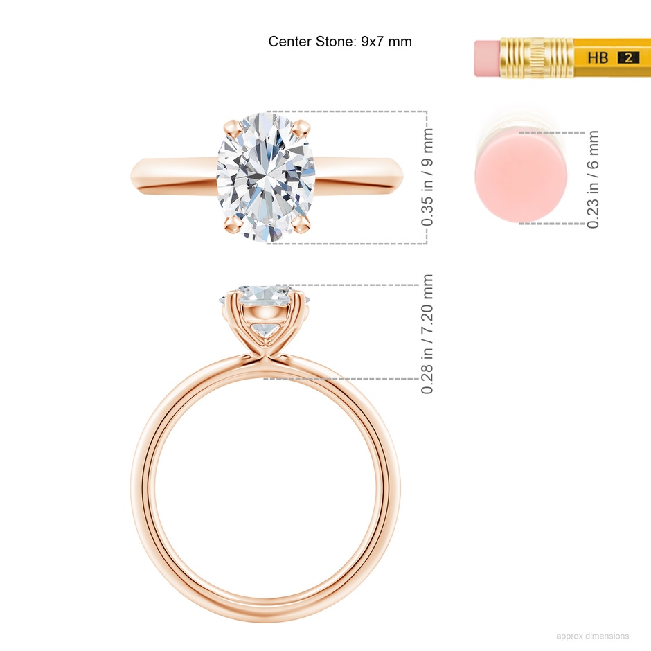 9x7mm FGVS Lab-Grown Oval Diamond Solitaire Knife-Edge Shank Engagement Ring in Rose Gold ruler