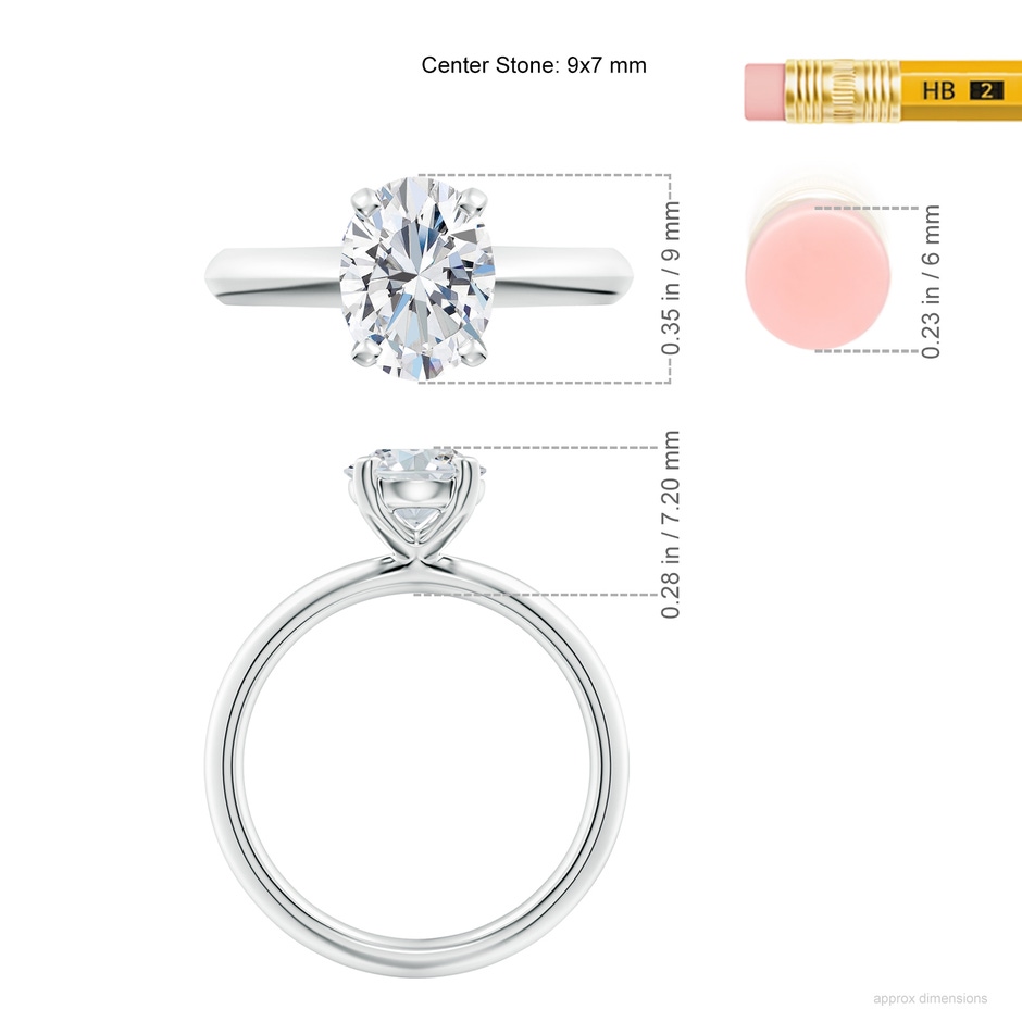 9x7mm FGVS Lab-Grown Oval Diamond Solitaire Knife-Edge Shank Engagement Ring in White Gold ruler