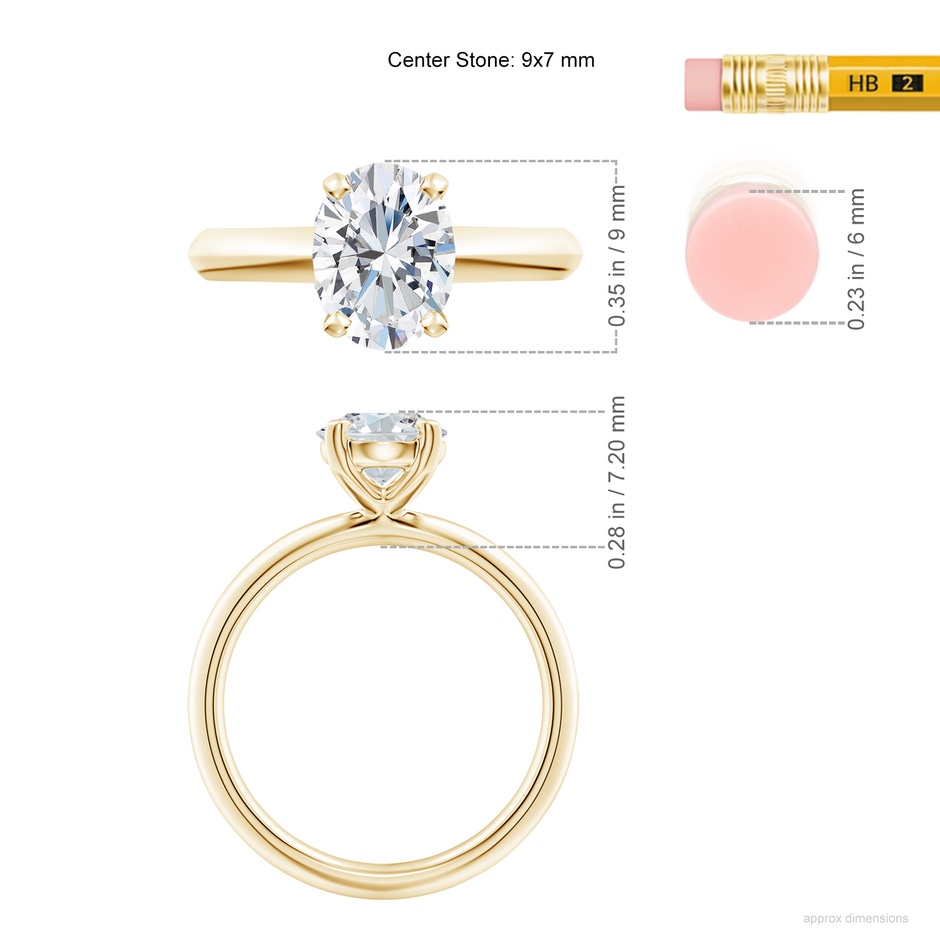 9x7mm FGVS Lab-Grown Oval Diamond Solitaire Knife-Edge Shank Engagement Ring in Yellow Gold ruler