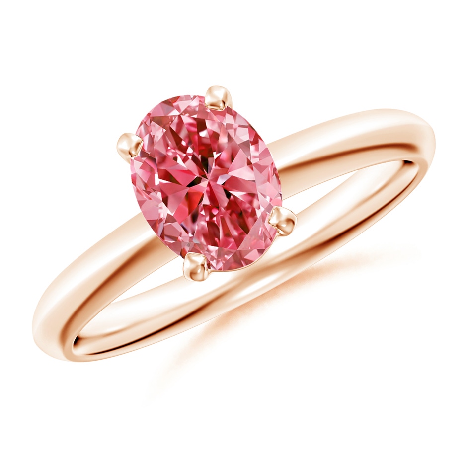 8x6mm Labgrown Oval Lab-Grown Fancy Intense Pink Diamond Solitaire Knife-Edge Shank Engagement Ring in Rose Gold 