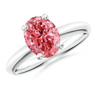 9x7mm Labgrown Oval Lab-Grown Fancy Intense Pink Diamond Solitaire Knife-Edge Shank Engagement Ring in P950 Platinum