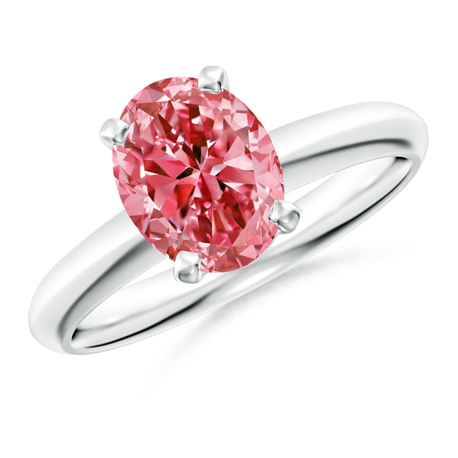 9x7mm Labgrown Oval Lab-Grown Fancy Intense Pink Diamond Solitaire Knife-Edge Shank Engagement Ring in P950 Platinum 