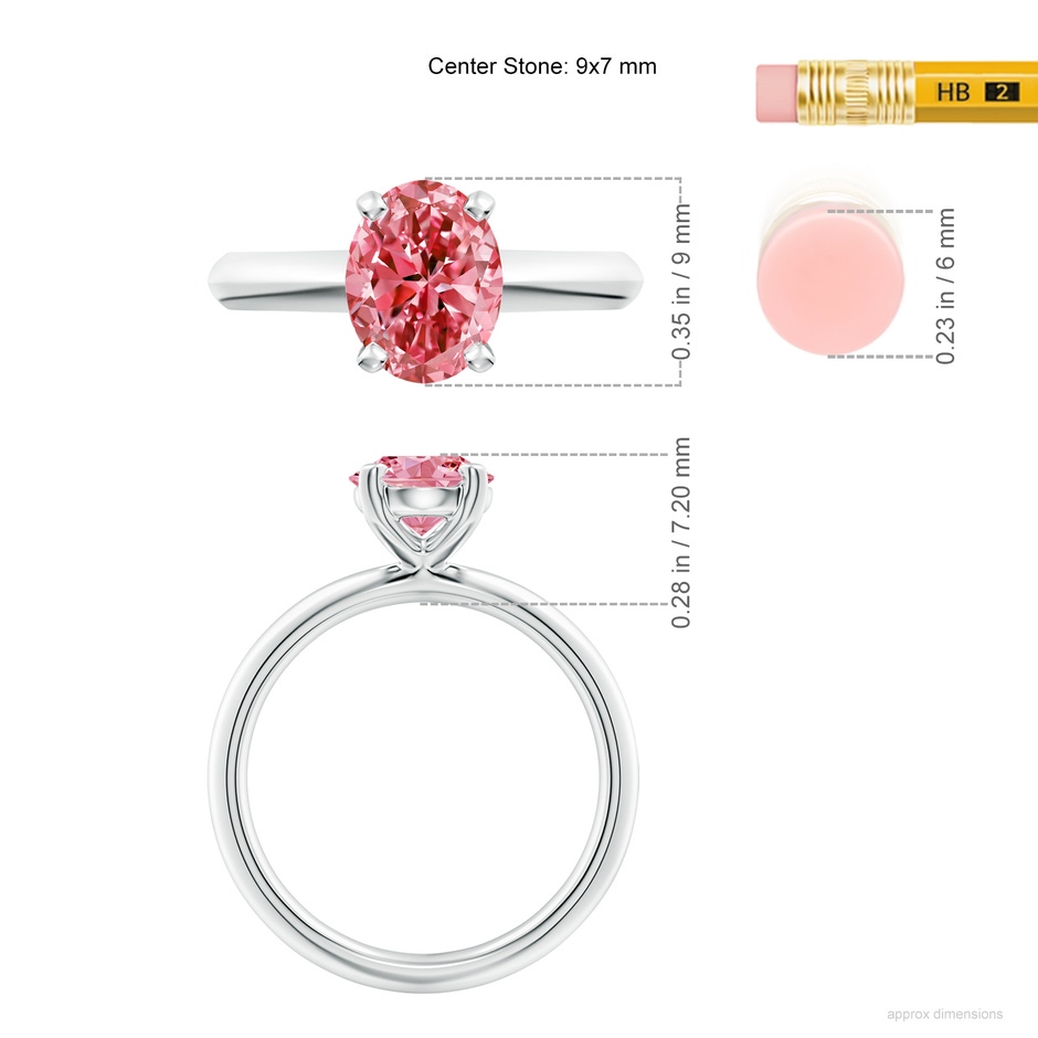 9x7mm Labgrown Oval Lab-Grown Fancy Intense Pink Diamond Solitaire Knife-Edge Shank Engagement Ring in P950 Platinum ruler