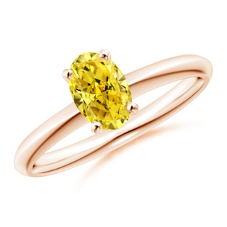 7x5mm Labgrown Oval Lab-Grown Fancy Intense Yellow Diamond Solitaire Knife-Edge Shank Engagement Ring in 18K Rose Gold