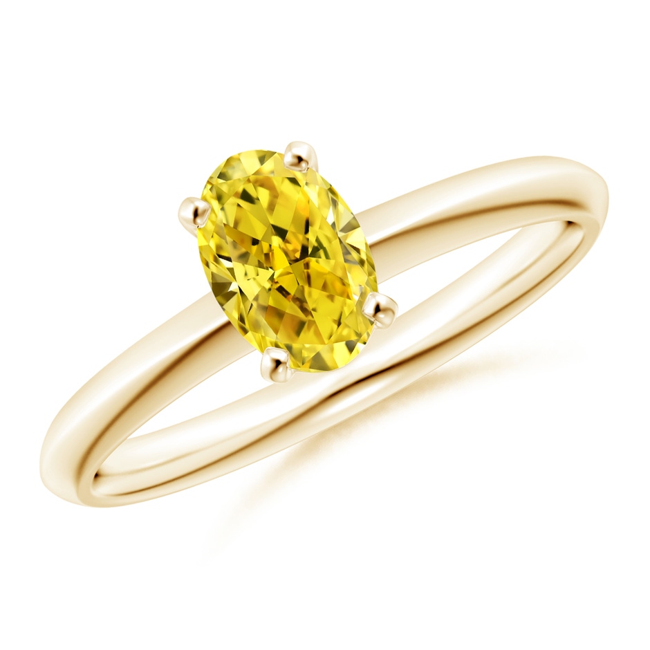 7x5mm Labgrown Oval Lab-Grown Fancy Intense Yellow Diamond Solitaire Knife-Edge Shank Engagement Ring in 18K Yellow Gold 