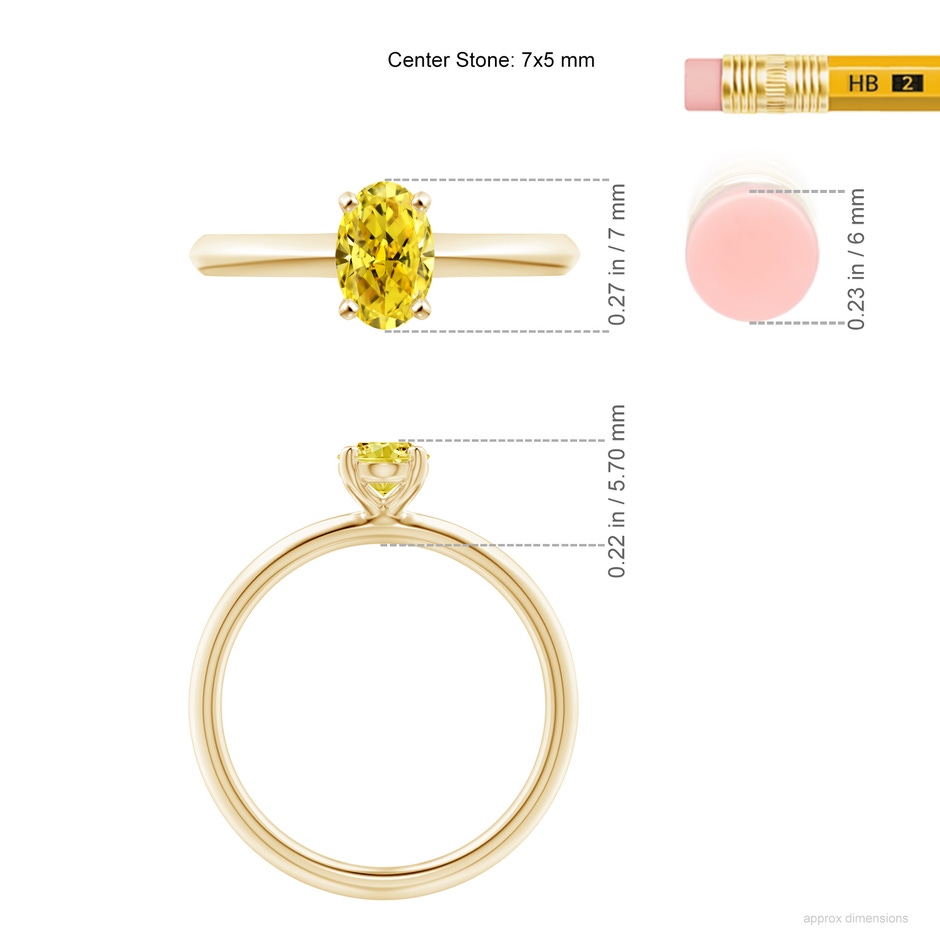 7x5mm Labgrown Oval Lab-Grown Fancy Intense Yellow Diamond Solitaire Knife-Edge Shank Engagement Ring in 18K Yellow Gold ruler