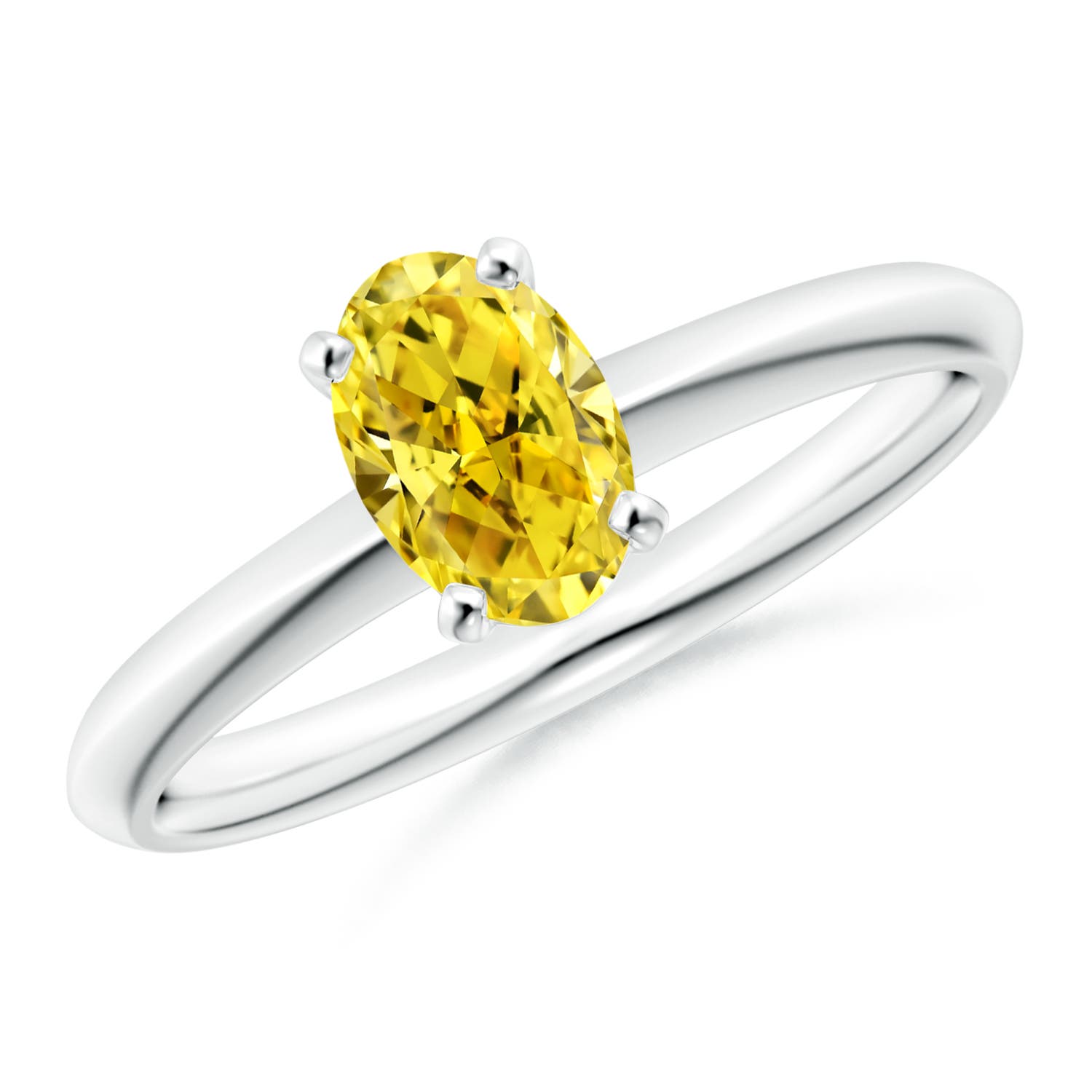 7x5mm Labgrown Oval Lab-Grown Fancy Intense Yellow Diamond Solitaire Knife-Edge Shank Engagement Ring in White Gold