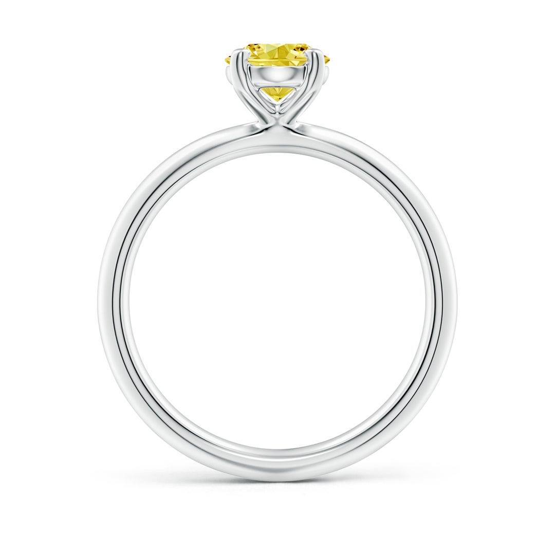 8x6mm Labgrown Oval Lab-Grown Fancy Intense Yellow Diamond Solitaire Knife-Edge Shank Engagement Ring in White Gold - side 2