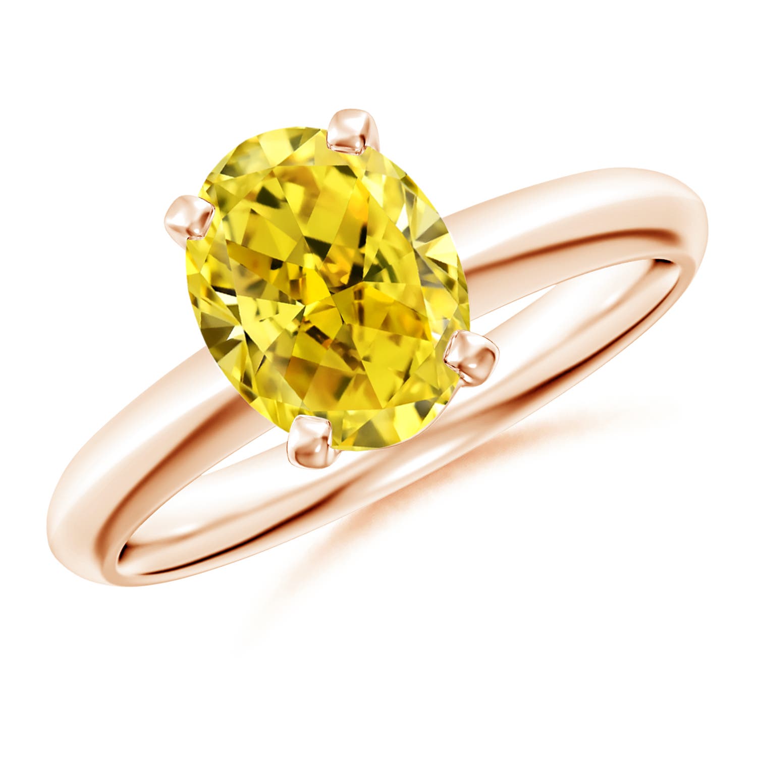 9x7mm Labgrown Oval Lab-Grown Fancy Intense Yellow Diamond Solitaire Knife-Edge Shank Engagement Ring in 18CT Rose Gold