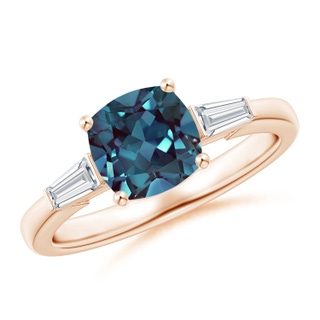 7mm Labgrown Cushion Lab-Grown Alexandrite Ring with Bar-Set Tapered Baguette Diamonds in 18K Rose Gold